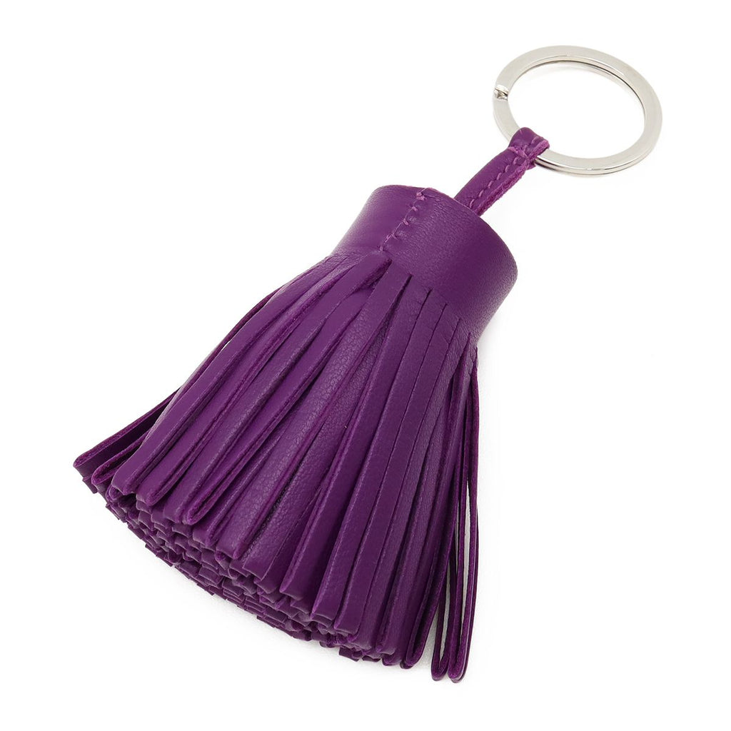 Hermes Carmen Key Ring Key Holder Fringe Tassel Charm Any Milo Leather Purple — view 2