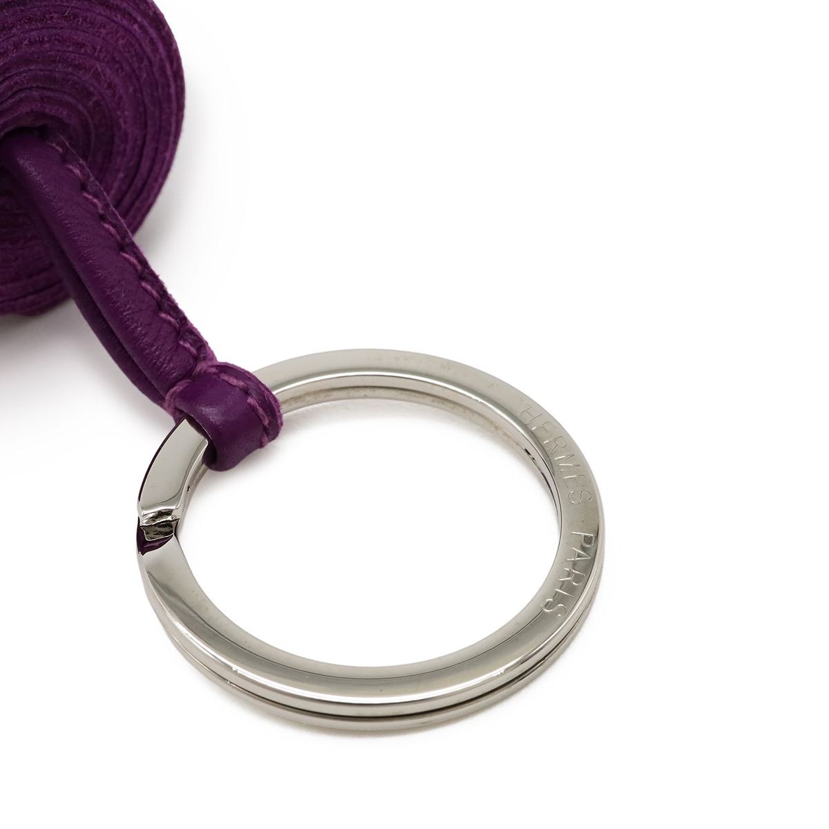Hermes Carmen Key Ring Key Holder Fringe Tassel Charm Any Milo Leather Purple — view 4