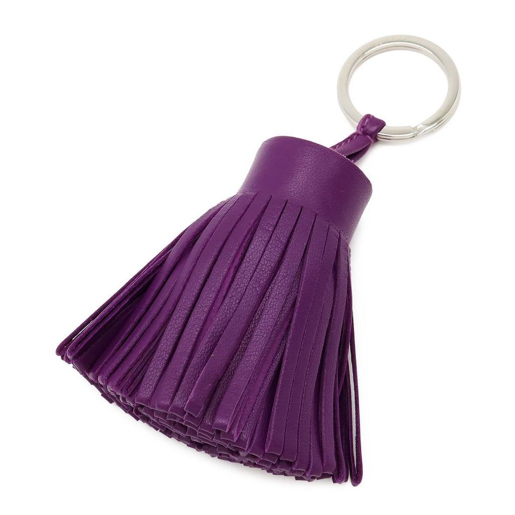 Hermes Carmen Key Ring Key Holder Fringe Tassel Charm Any Milo Leather Purple