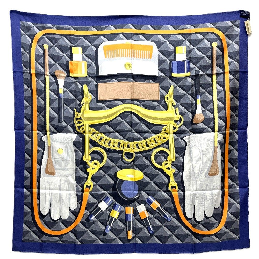 Hermes Scarf Carre 90 Beaute Composee Both Compose Silk Blue — view 6