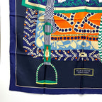 Hermes Scarf Carre 90 Silla de Gaucho Saddle Silk Blue — view 4