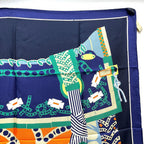 Hermes Scarf Carre 90 Silla de Gaucho Saddle Silk Blue — view 8