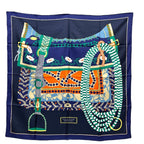 Hermes Scarf Carre 90 Silla de Gaucho Saddle Silk Blue
