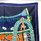 Hermes Scarf Carre 90 Silla de Gaucho Saddle Silk Blue — view 3