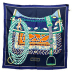 Hermes Scarf Carre 90 Silla de Gaucho Saddle Silk Blue — view 6