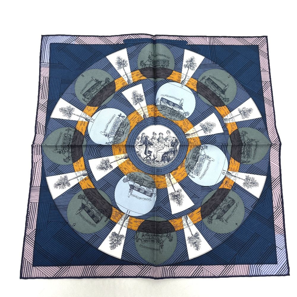 Hermes Scarf Carre 40 Jeu Des Omnibus Remix Game Silk Blue