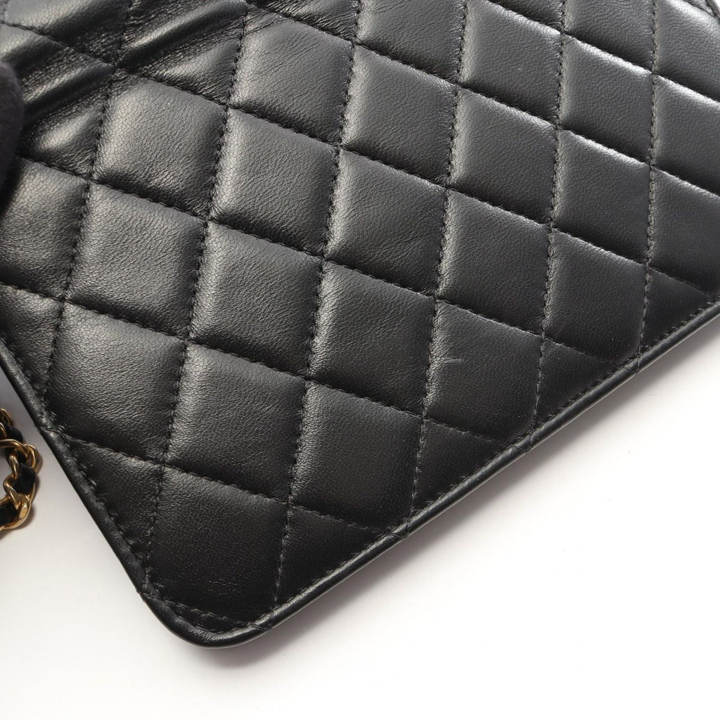 Chanel Shoulder Bag Quilted Icon Charm Black Lambskin Chain Wallet — view 9
