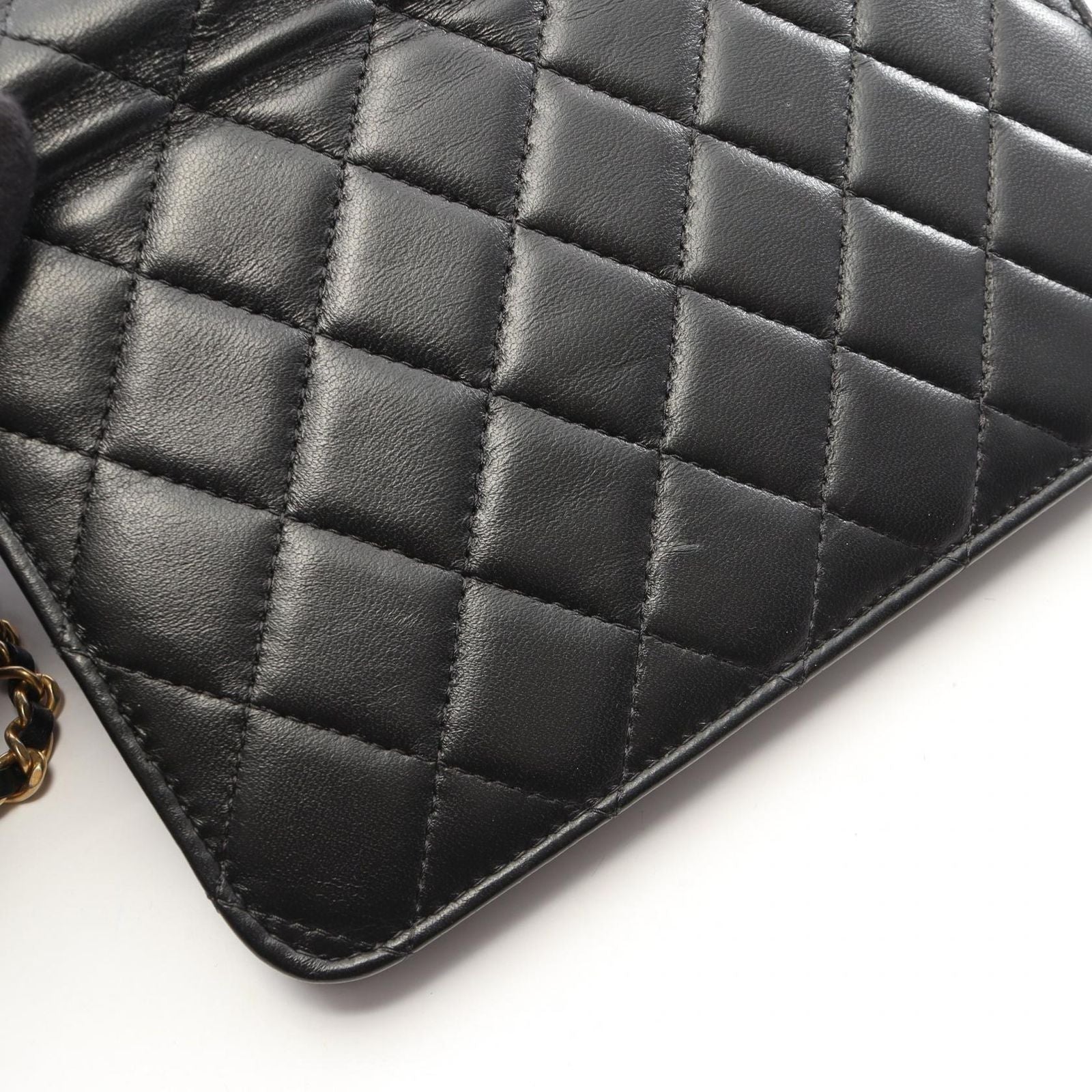 Chanel Shoulder Bag Quilted Icon Charm Black Lambskin Chain Wallet — view 9