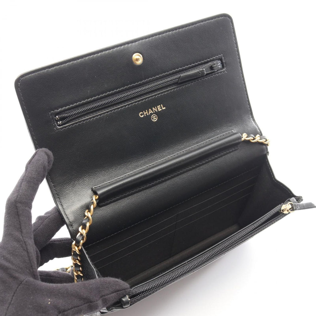 Chanel Shoulder Bag Quilted Icon Charm Black Lambskin Chain Wallet — view 3