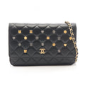 Chanel Shoulder Bag Quilted Icon Charm Black Lambskin Chain Wallet