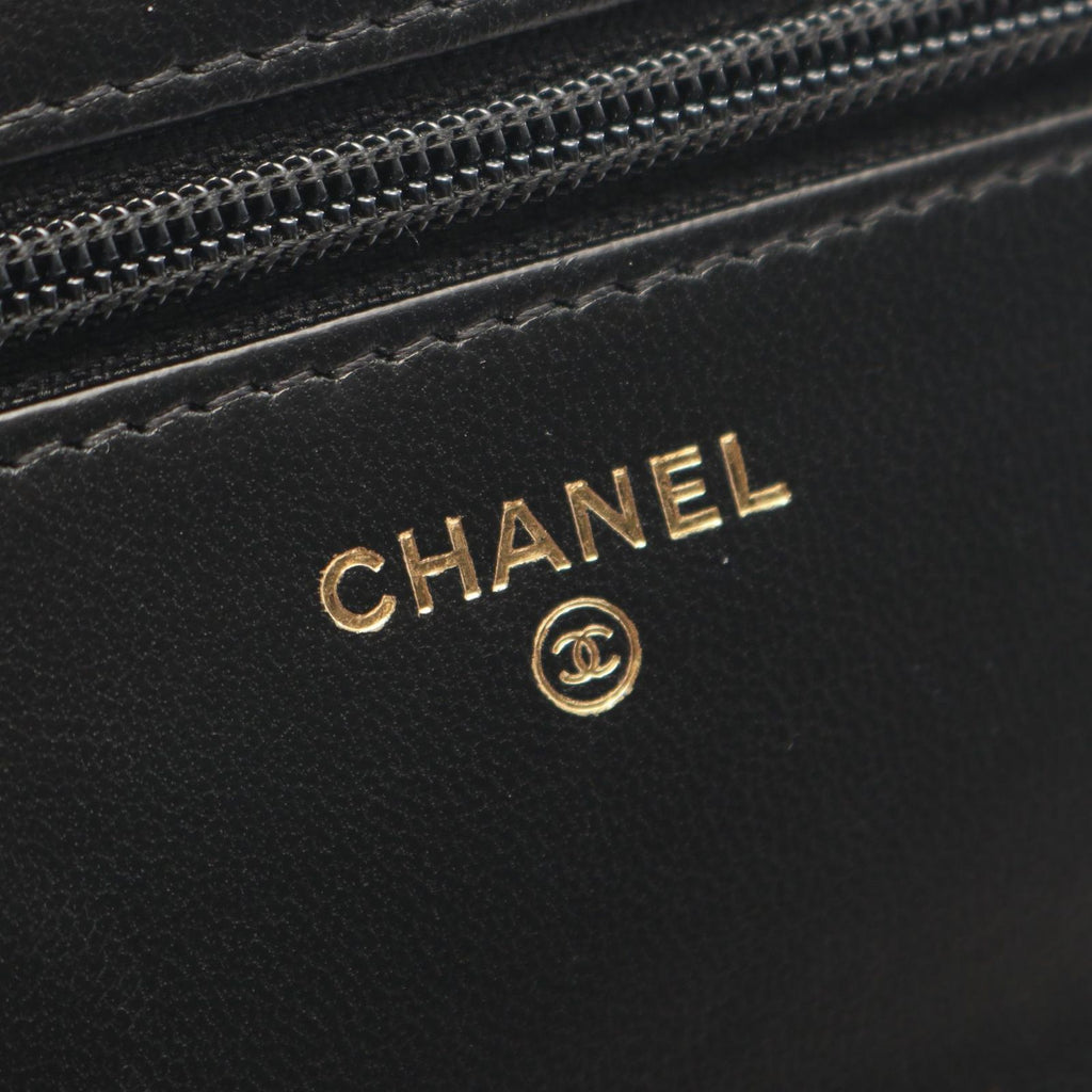 Chanel Shoulder Bag Quilted Icon Charm Black Lambskin Chain Wallet — view 4