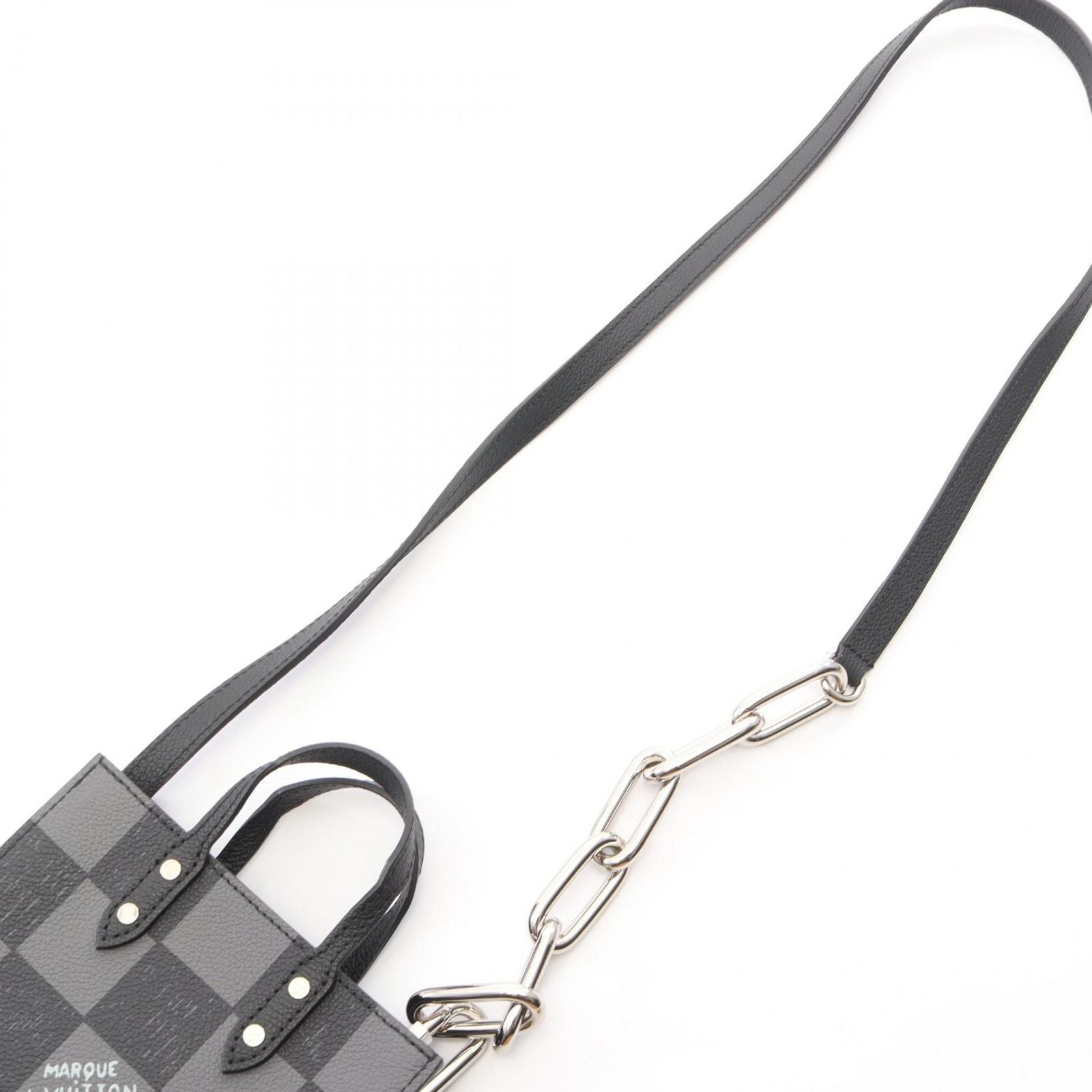 Louis Vuitton Handbag Sac Plat XS Damier Checkerboard Noir 2-Way Leather — view 7