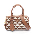 Prada Handbag Triangolo Jacqu 2-Way Brown White Canvas Leather Symbol Embroidery
