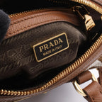 Prada Handbag Triangolo Jacqu 2-Way Brown White Canvas Leather Symbol Embroidery — view 4