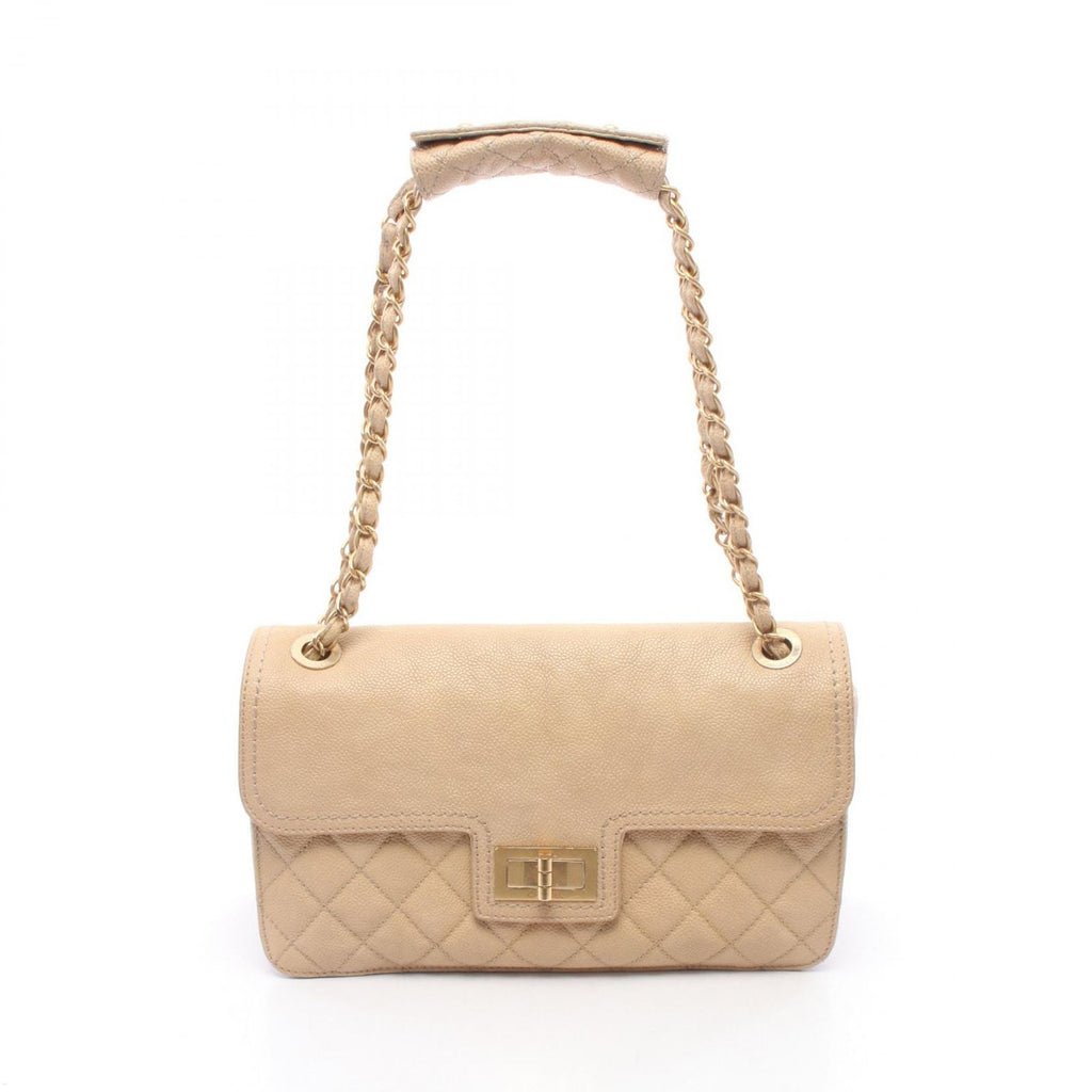 Chanel Shoulder Bag 2.55 Quilted Beige Caviar Leather Chain