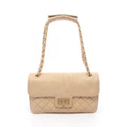 Chanel Shoulder Bag 2.55 Quilted Beige Caviar Leather Chain