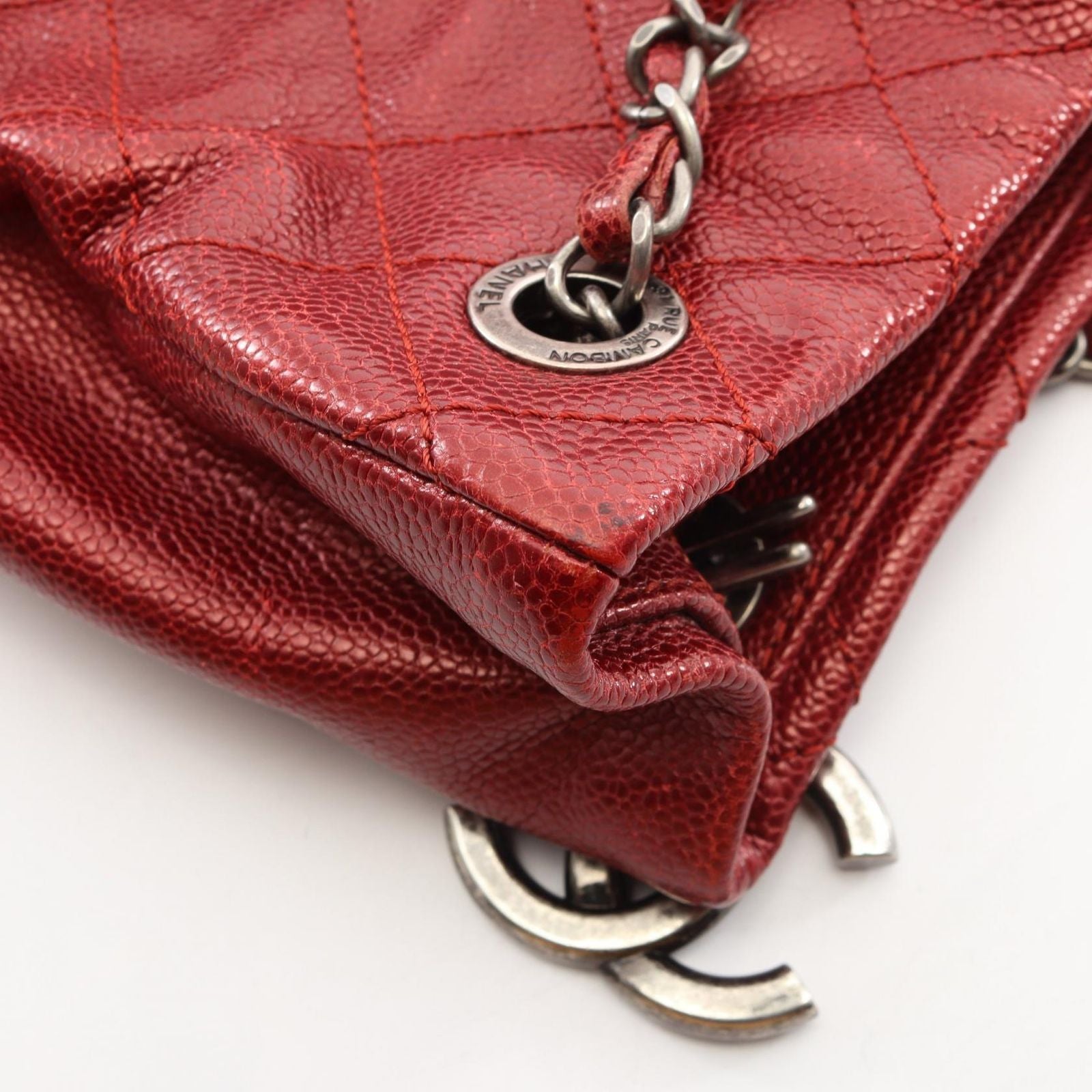 Chanel Tote Quilted Metallic Cles Caviar Leather Chain — view 7