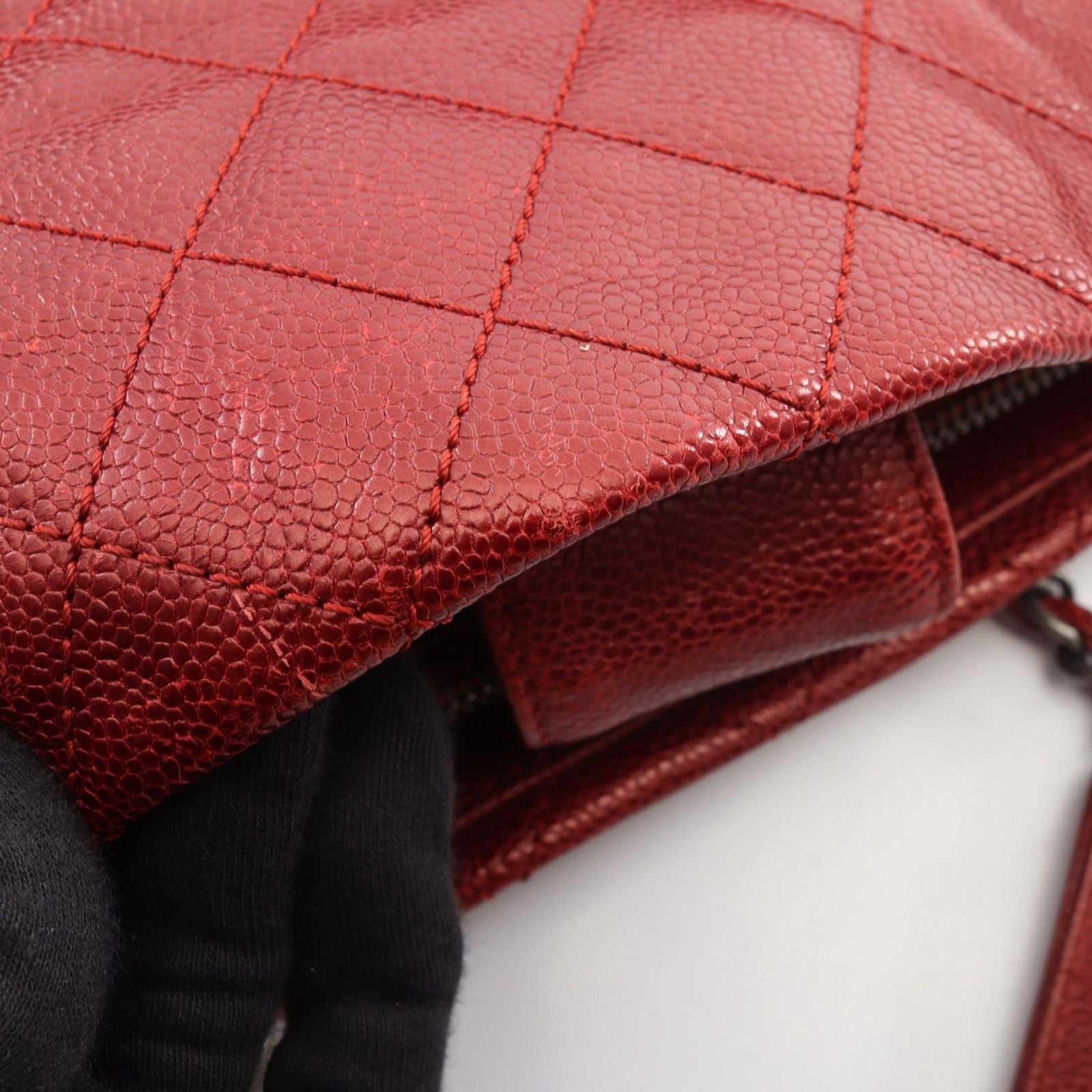 Chanel Tote Quilted Metallic Cles Caviar Leather Chain — view 9