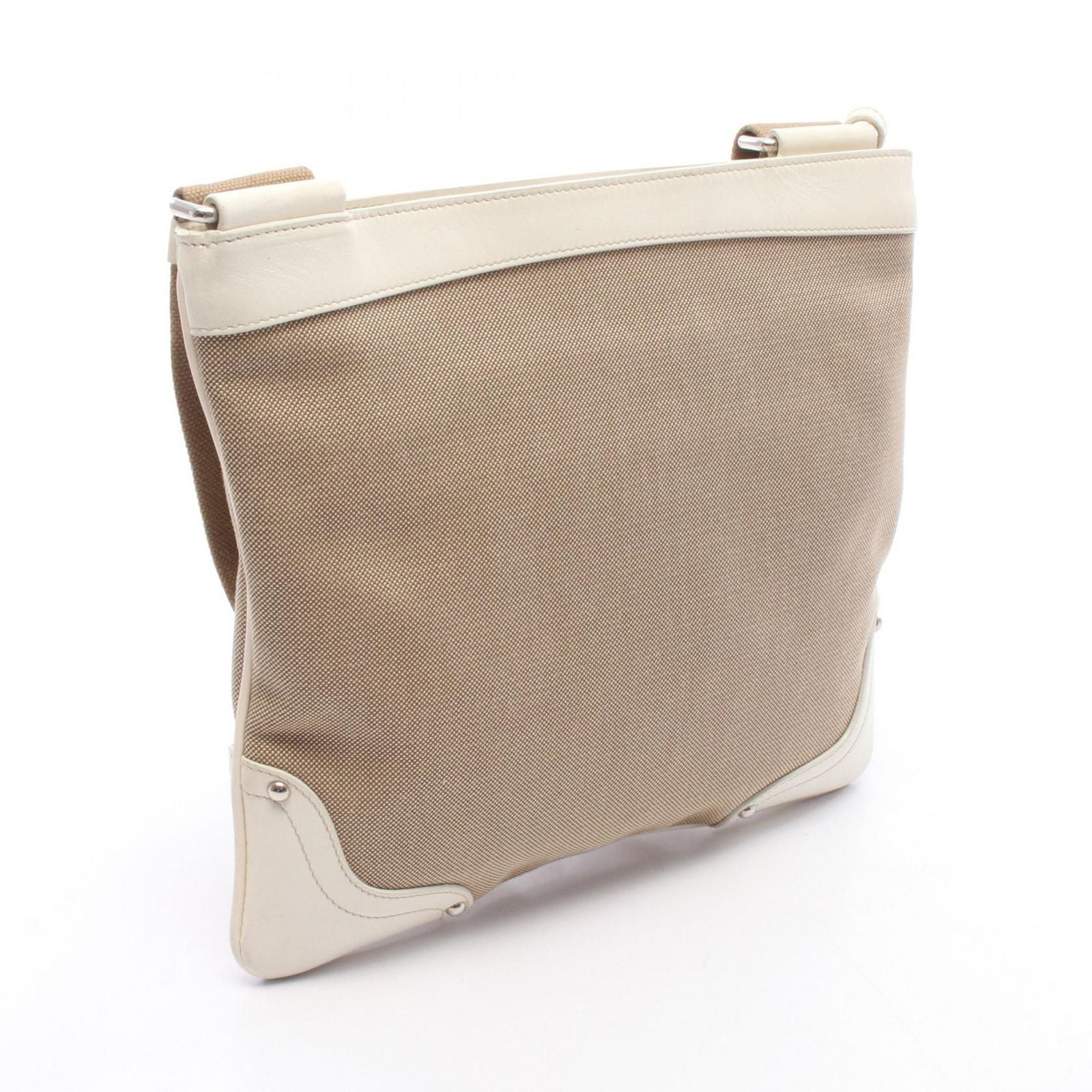Prada Shoulder Bag Logo Jacquard Beige Ivory Canvas Leather — view 2