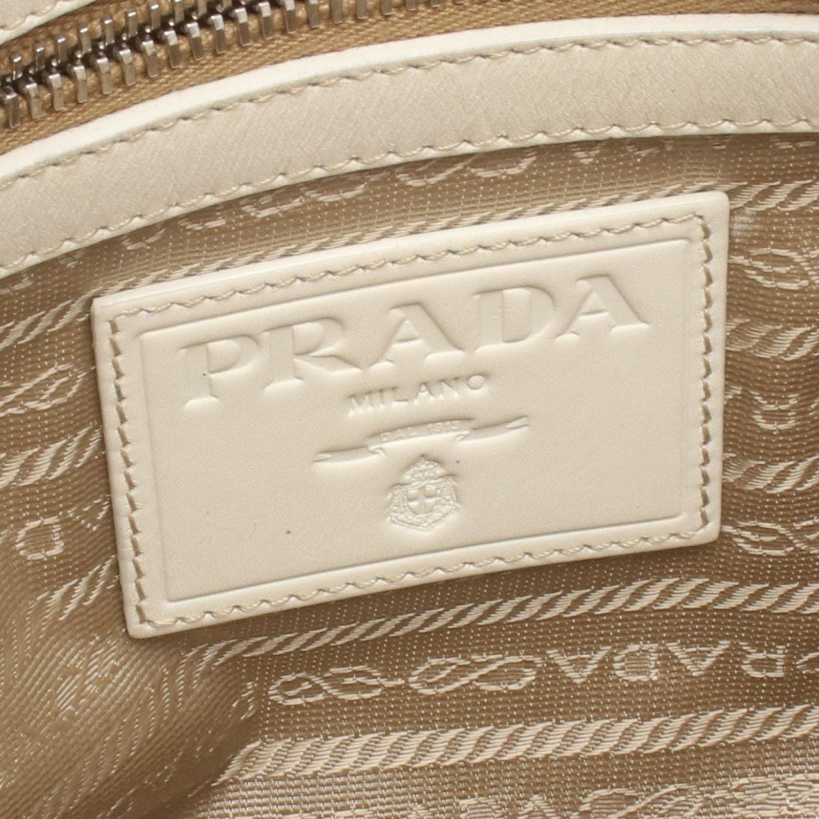 Prada Shoulder Bag Logo Jacquard Beige Ivory Canvas Leather — view 4