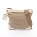 Prada Shoulder Bag Logo Jacquard Beige Ivory Canvas Leather