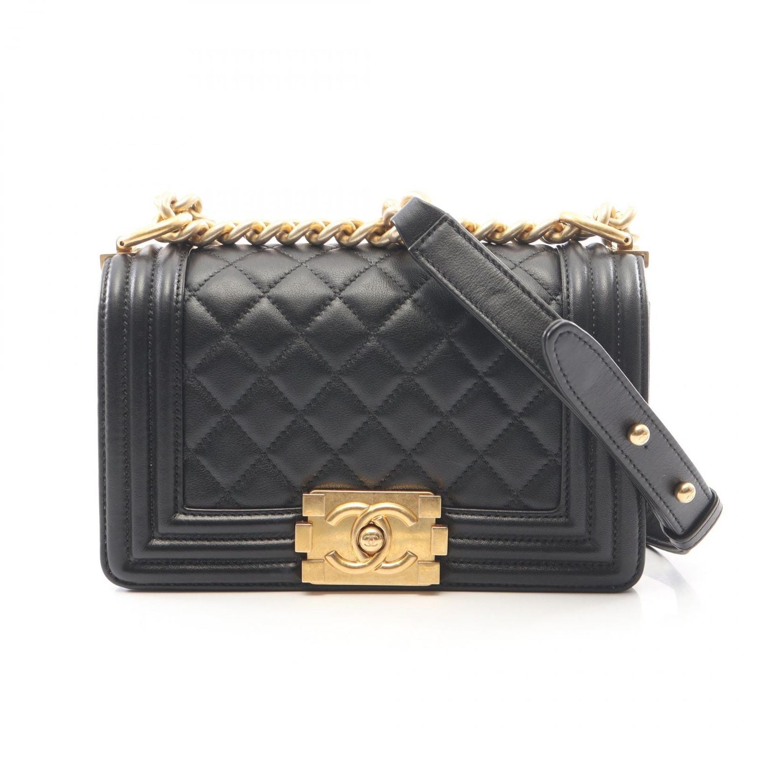 Chanel Shoulder Bag Boy Small Black Lambskin Chain