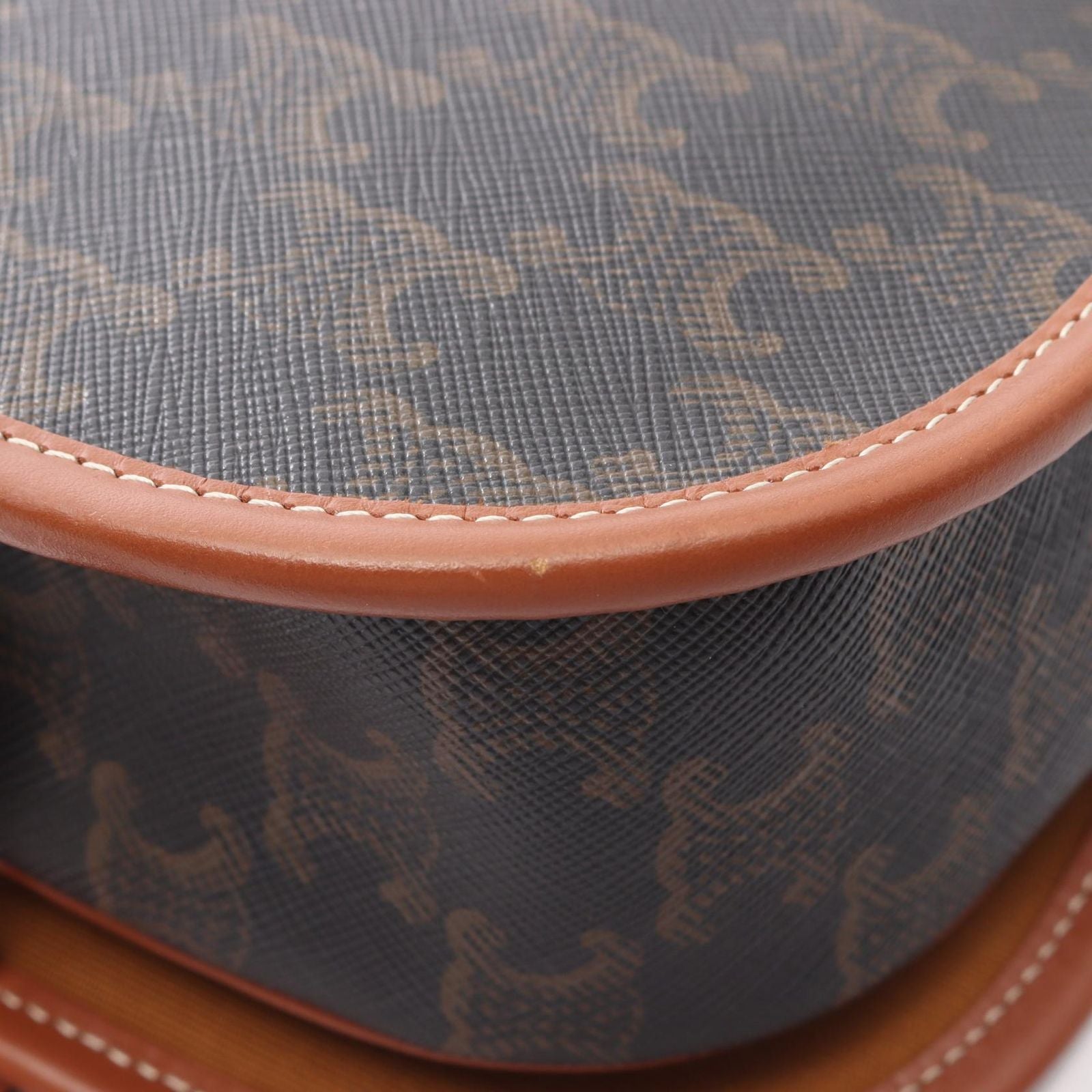 Celine Shoulder Bag Folco Triomphe Dark Brown Canvas Leather — view 5