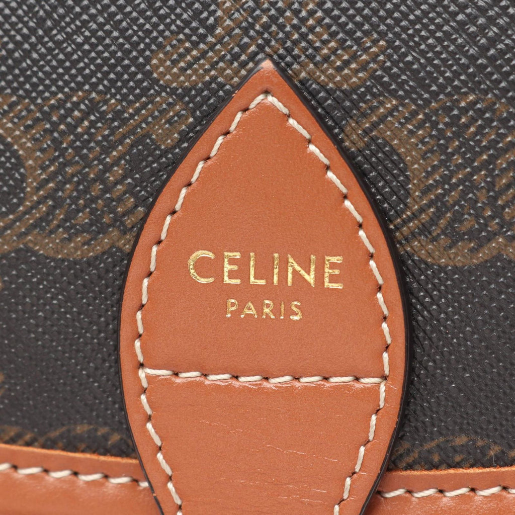 Celine Shoulder Bag Folco Triomphe Dark Brown Canvas Leather — view 4