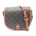 Celine Shoulder Bag Folco Triomphe Dark Brown Canvas Leather