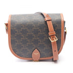 Celine Shoulder Bag Folco Triomphe Dark Brown Canvas Leather