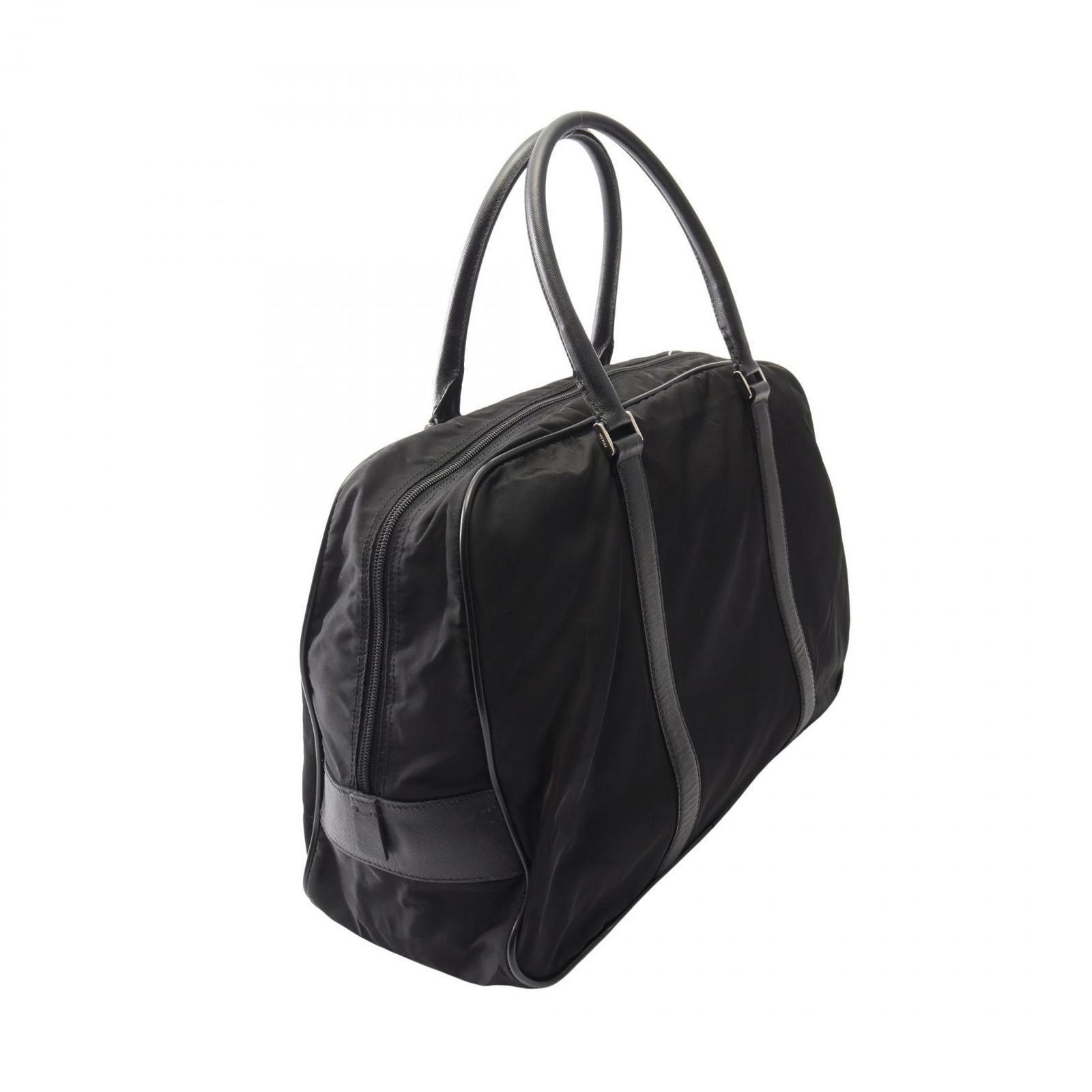 Prada Boston Bag Viaggio Black Nylon Saffiano Leather Triangle Logo — view 2