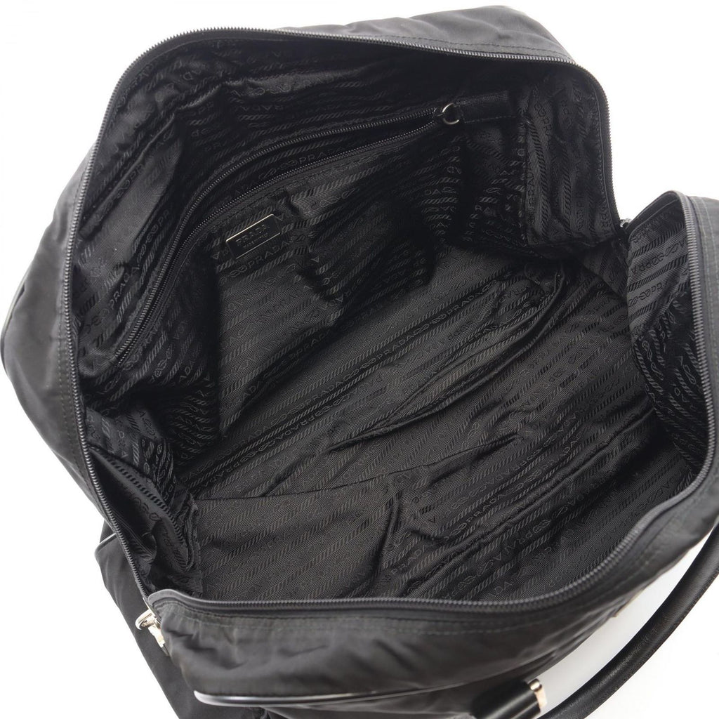 Prada Boston Bag Viaggio Black Nylon Saffiano Leather Triangle Logo — view 3