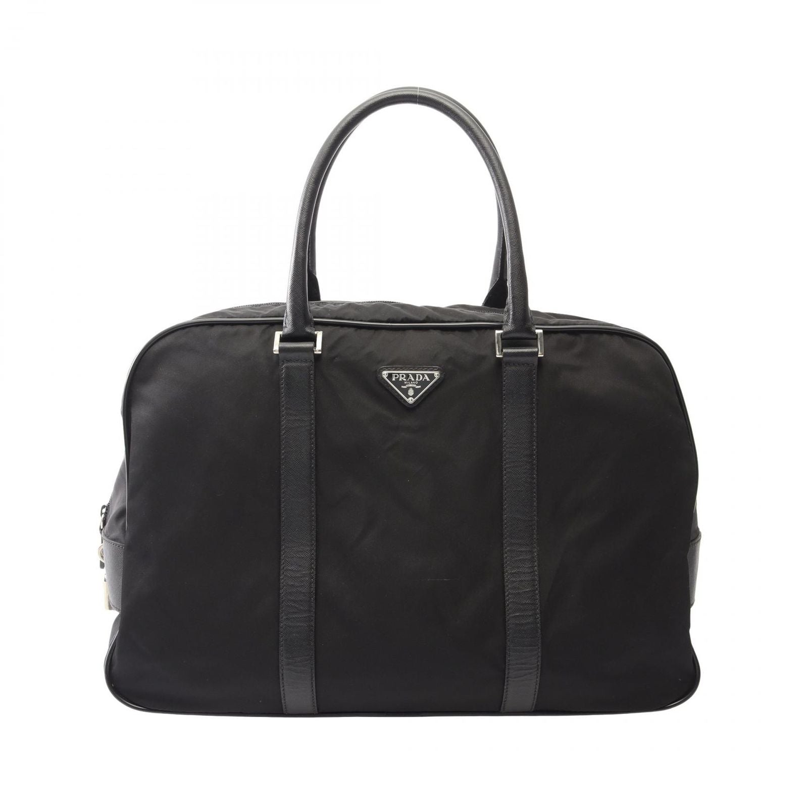 Prada Boston Bag Viaggio Black Nylon Saffiano Leather Triangle Logo