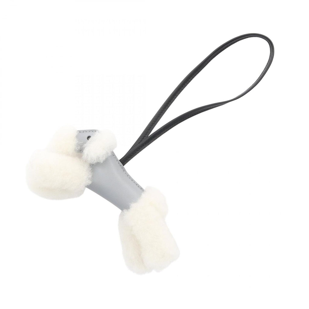 Hermes Charm Buddy Gris Perle Black Shearling Keychain
