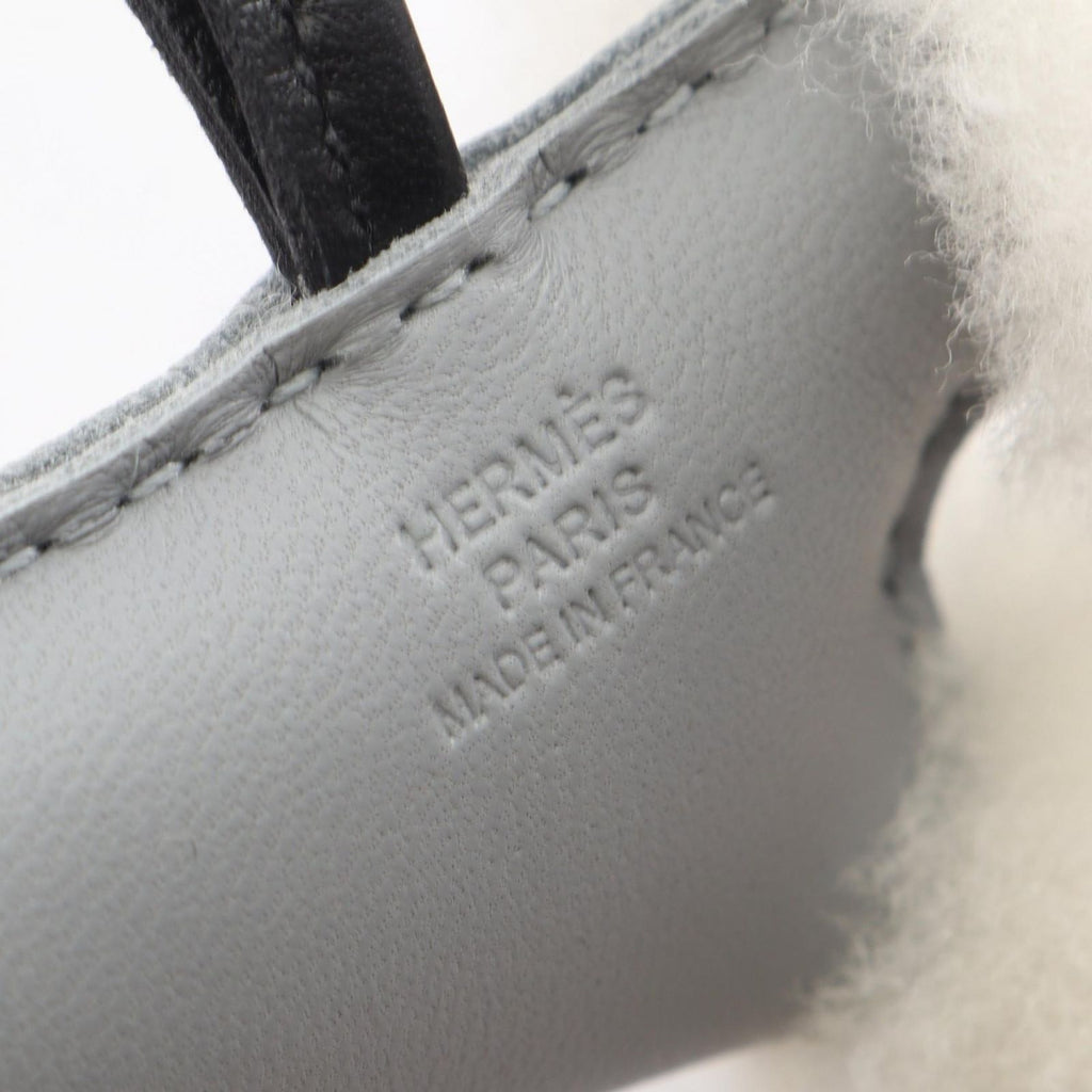 Hermes Charm Buddy Gris Perle Black Shearling Keychain — view 3