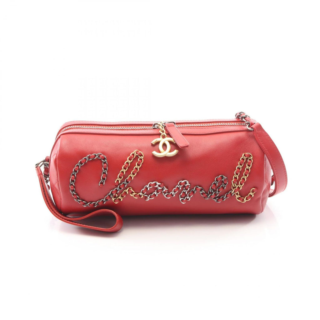 Chanel Shoulder Bag Red Leather Logo