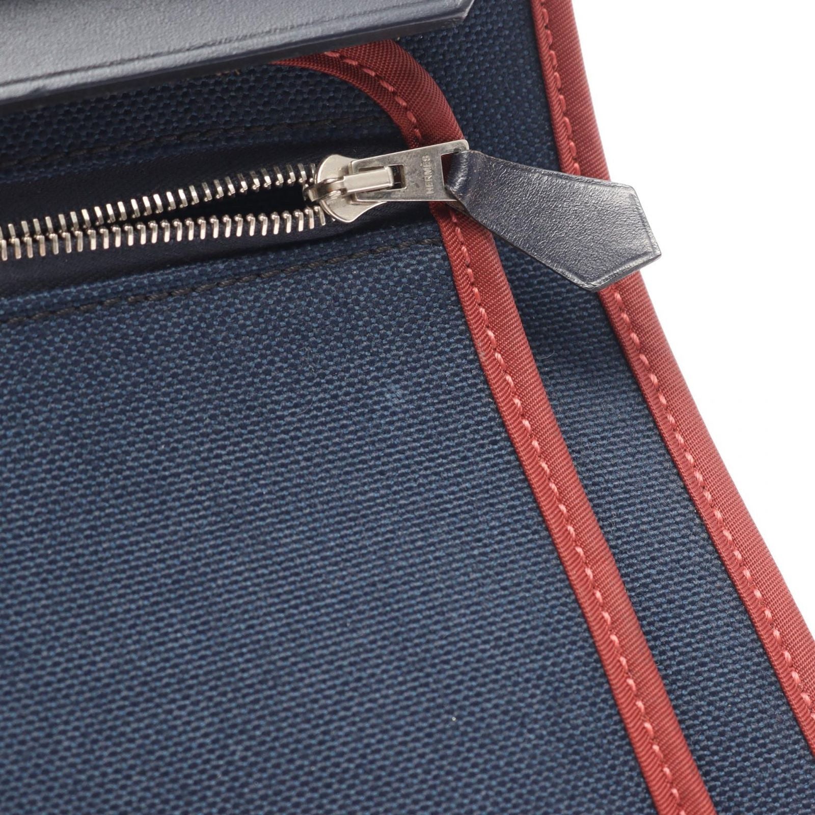 Hermes Handbag Herbag Zip PM 2-Way Blue Marine Rouge Ache Canvas Leather Zip PM — view 6