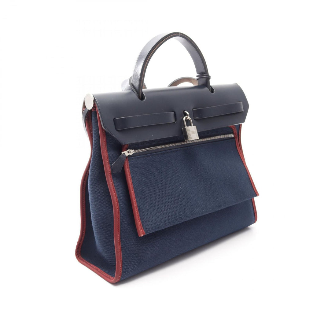 Hermes Handbag Herbag Zip PM 2-Way Blue Marine Rouge Ache Canvas Leather Zip PM — view 2