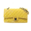 Chanel Shoulder Bag Quilted Double Flap Black Yellow Fabric Chain