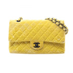 Chanel Shoulder Bag Quilted Double Flap Black Yellow Fabric Chain