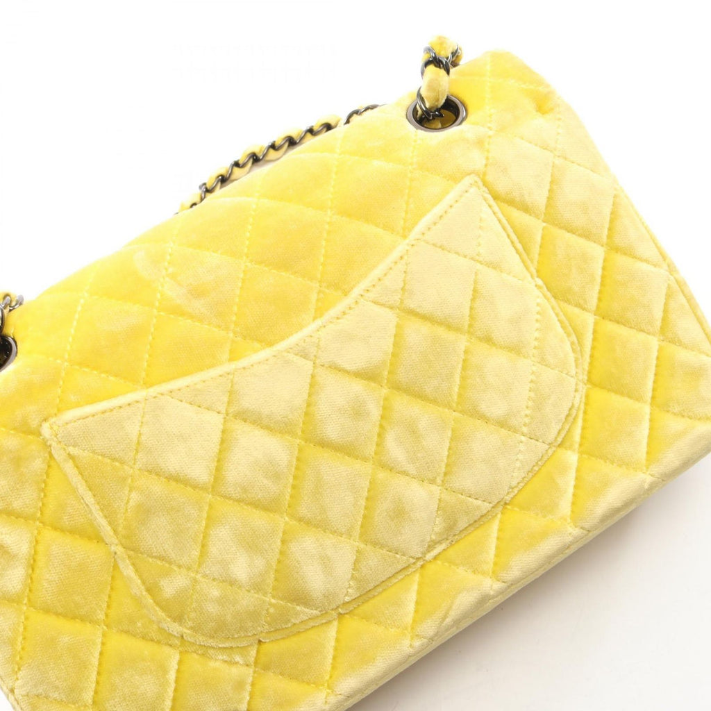 Chanel Shoulder Bag Quilted Double Flap Black Yellow Fabric Chain — view 9