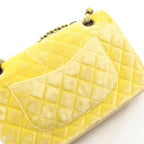 Chanel Shoulder Bag Quilted Double Flap Black Yellow Fabric Chain — view 9