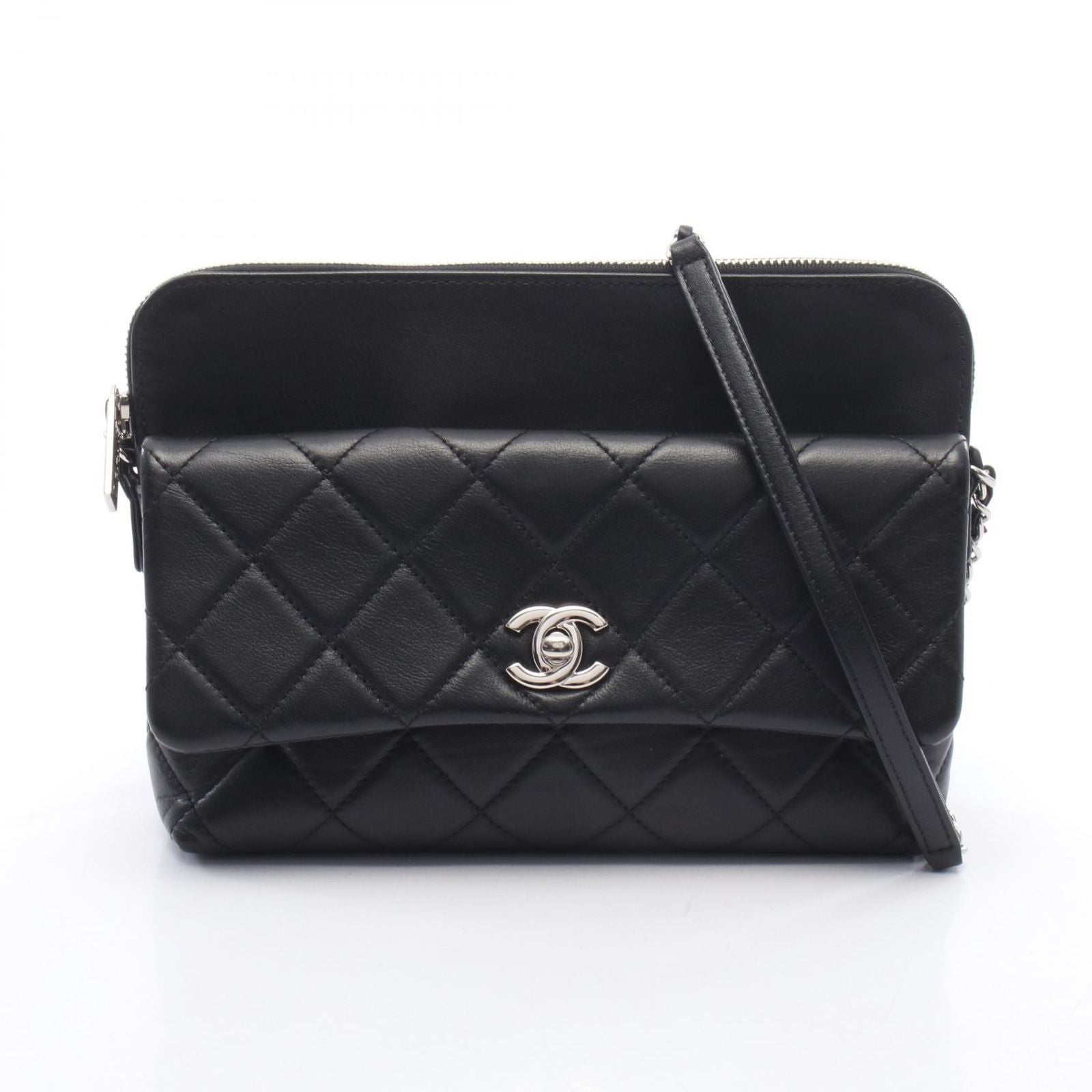 Chanel Shoulder Bag Quilted Black Lambskin Chain