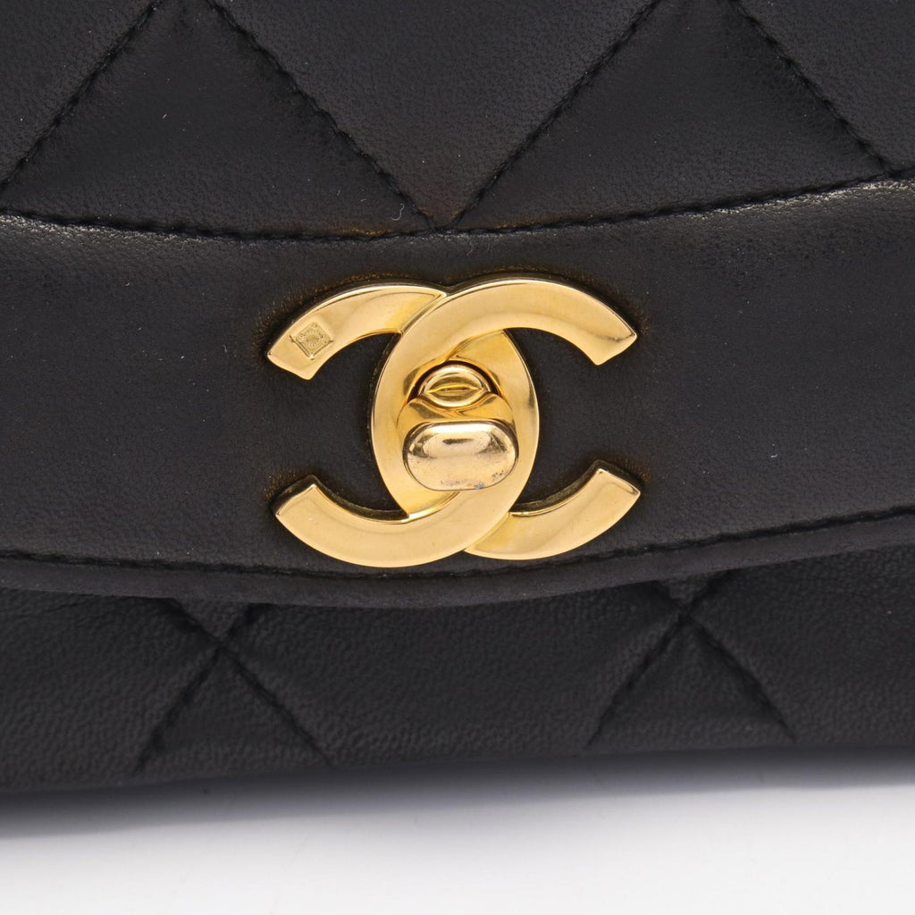 Chanel Shoulder Bag Quilted Diana Flap Black Lambskin Chain — view 9