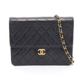 Chanel Shoulder Bag Quilted Push Lock Black Lambskin Chain