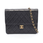 Chanel Shoulder Bag Quilted Push Lock Black Lambskin Chain