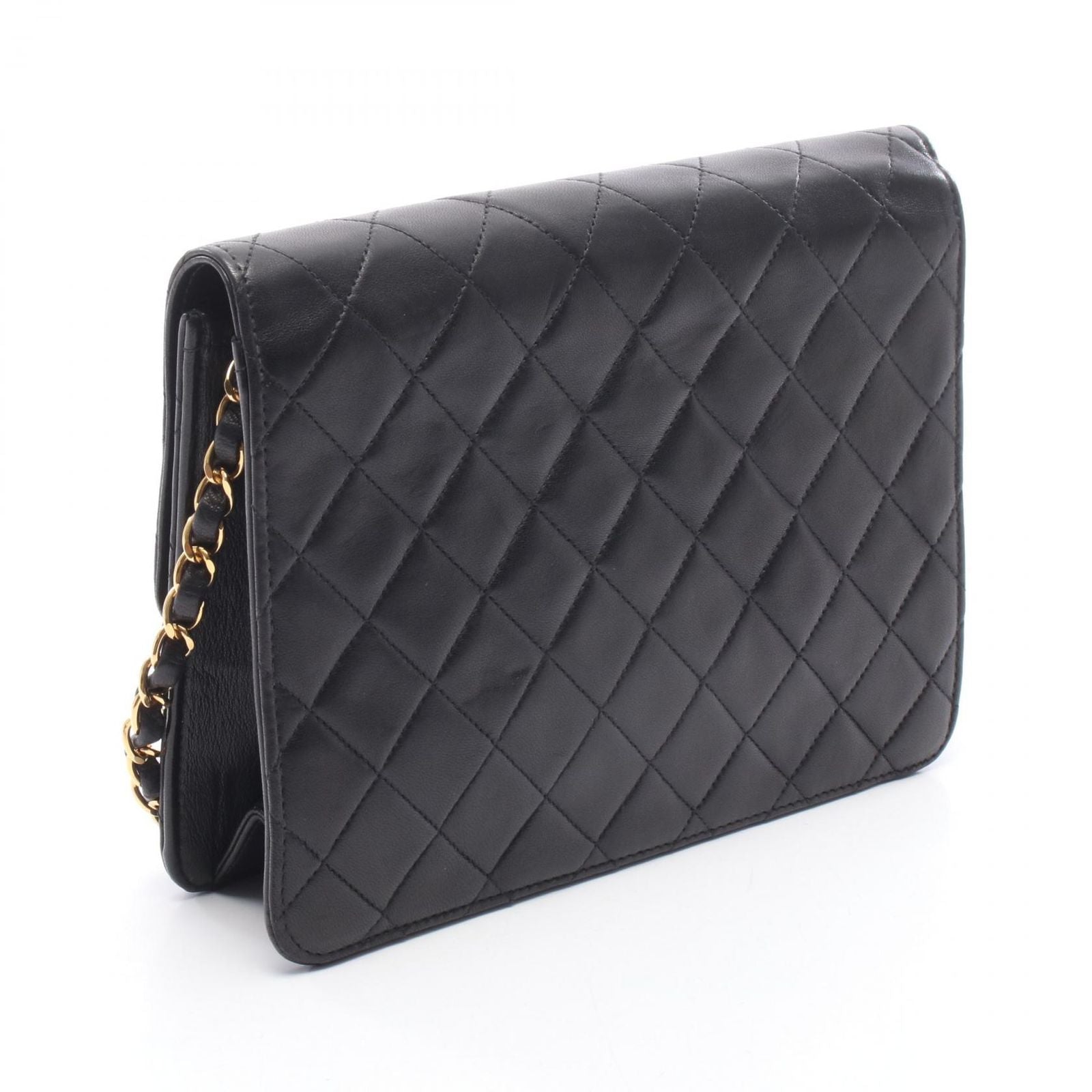 Chanel Shoulder Bag Quilted Push Lock Black Lambskin Chain — view 2
