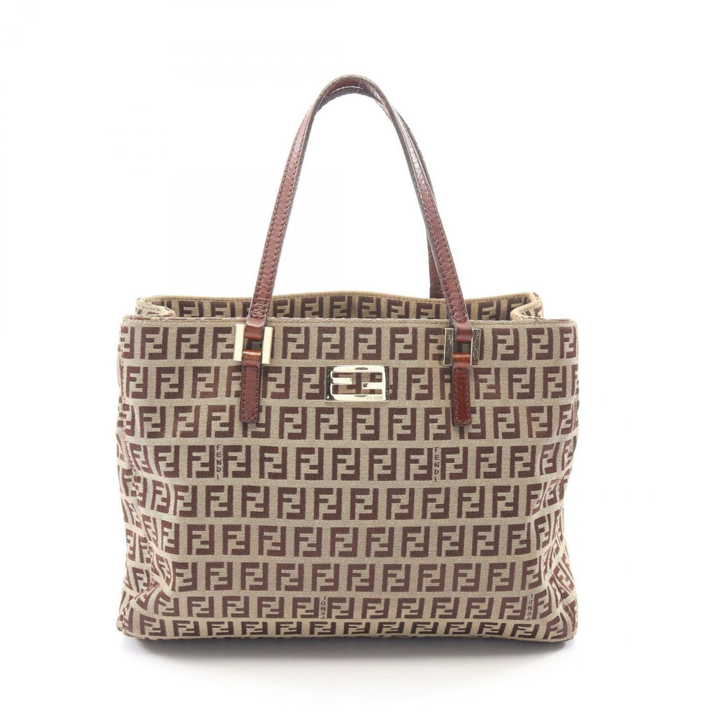 Fendi Tote Zucchino Beige Canvas Leather