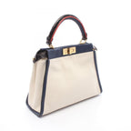 Fendi Handbag Peekaboo Regular 2-Way Natural Navy Canvas Leather — view 2