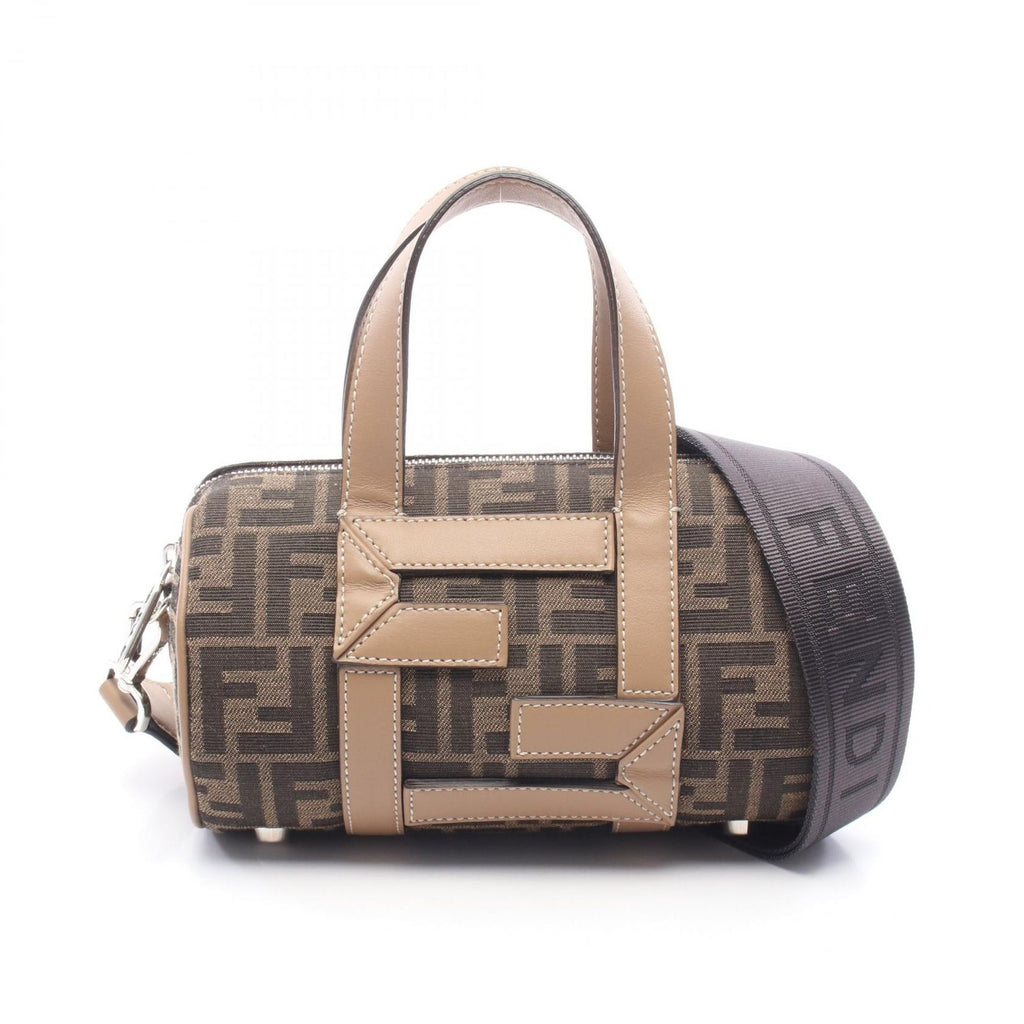 Fendi Zucca 2-Way Black Gray Canvas Leather Small Boston